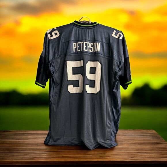 Vintage Seattle Seahawks Jersey Julian Peterson 59 Reebok Blue NFL Mens 2XL XXL - Picture 1 of 8